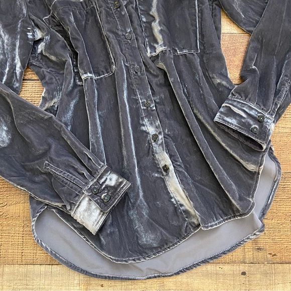 Pilcro Velvet Shirt in Silver Gray-Blue 💠 LIKE NEW Button Down - Picture 5 of 12